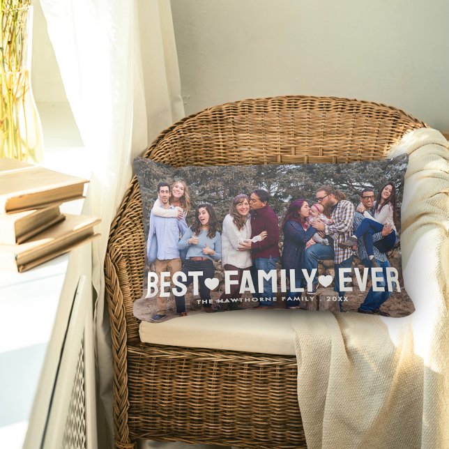 Family Bold Text Overlay Best Family Ever Photo Lumbar Pillow (Creator Uploaded)