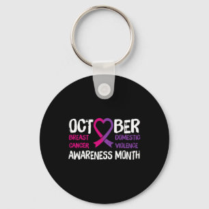 Family Breast Cancer and Domestic Violence Awarene Keychain