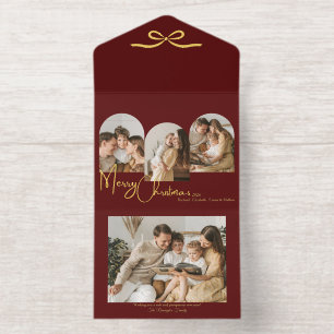 Family Burgundy Gold Elegant Christmas Arch Bow All In One Invitation
