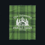 Family Cabin Green Plaid Themed Name Personalized Fleece Blanket<br><div class="desc">Ideal for family gatherings, reunions, or your mountain retreat, this product is designed with a charming green plaid background. It showcases a beautifully designed mountain scene with cabin surrounded by trees, personalized with your family name, the year established, and any additional details you prefer. An excellent choice for a thoughtful...</div>