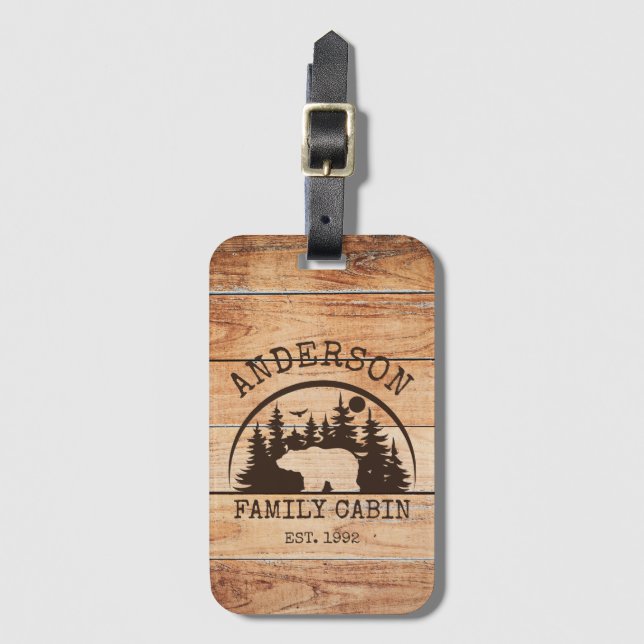  Family Cabin Name Personalized Rustic wooden Luggage Tag (Front Vertical)