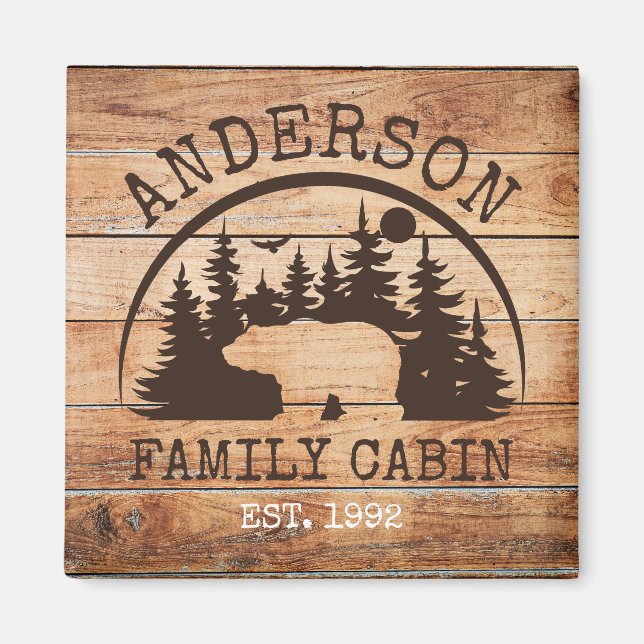  Family Cabin Name Personalized Rustic wooden Magnet (Front)