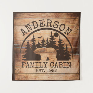  Family Cabin Name Personalized Rustic wooden Tapestry