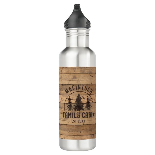 Family Cabin Name Rustic Wood Personalized 710 Ml Water Bottle (Right)