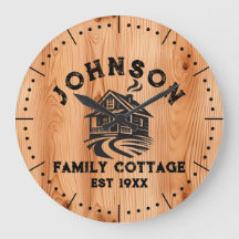 Family Cabin personalized cedar wood clock