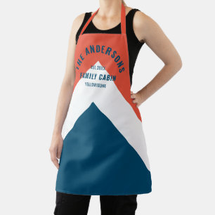 Family Cabin Personalized Name Red Navy Retro Apron