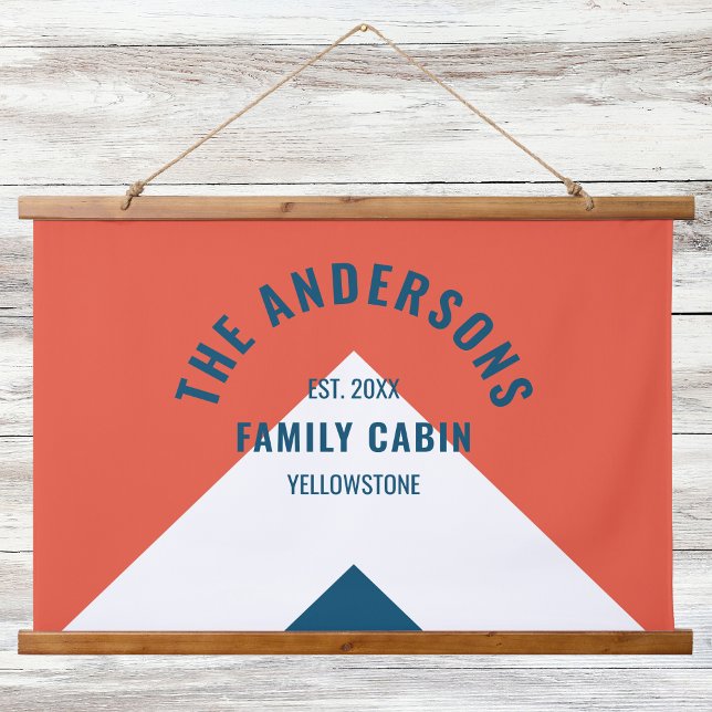 Family Cabin Personalized Name Red Navy Retro Hanging Tapestry (Creator Uploaded)