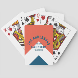 Family Cabin Personalized Name Red Navy Retro Playing Cards
