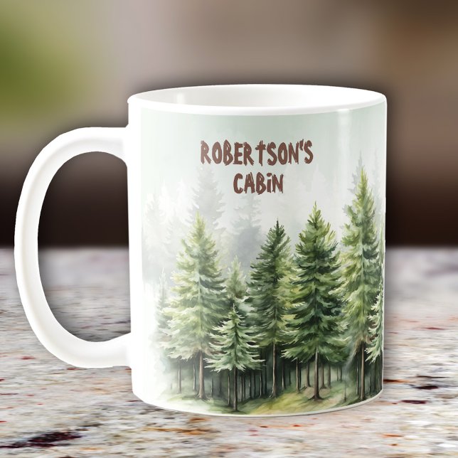 Family Cabin Pinewood Forest Green Coffee Mug (Family Cabin Pinewood Forest Green Coffee Mug)
