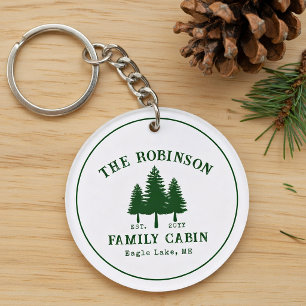 Family Cabin Rustic Country Pine Green Tree Forest Keychain