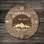 Family Cabin Rustic Retro Trees Family Name  Large Clock<br><div class="desc">Transform your home into a cozy retreat with our Family Cabin Rustic Retro Trees Family Name Large Clock. This charming timepiece brings the rustic beauty of the great outdoors right into your living space. Featuring a vintage-inspired design with rustic retro trees, it adds a touch of nostalgia to any room....</div>