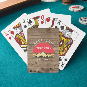 Family Cabin Rustic Retro Trees Family Name Playing Cards