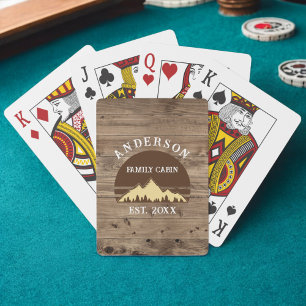 Family Cabin Rustic Retro Trees Family Name Playing Cards