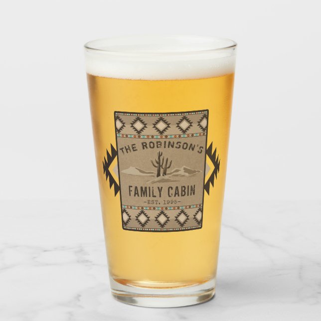 Family Cabin Rustic Southwest Native Tribal Cactus Glass (Front Filled)