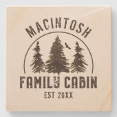 Family Cabin Rustic Trees Family Name Stone Coaster (Front)