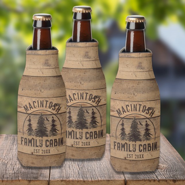 Family Cabin Rustic Wood Personalized Bottle Cooler (Creator Uploaded)