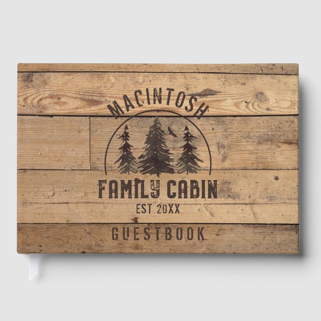 Family Cabin Rustic Wood Personalized Guest Book (Front)