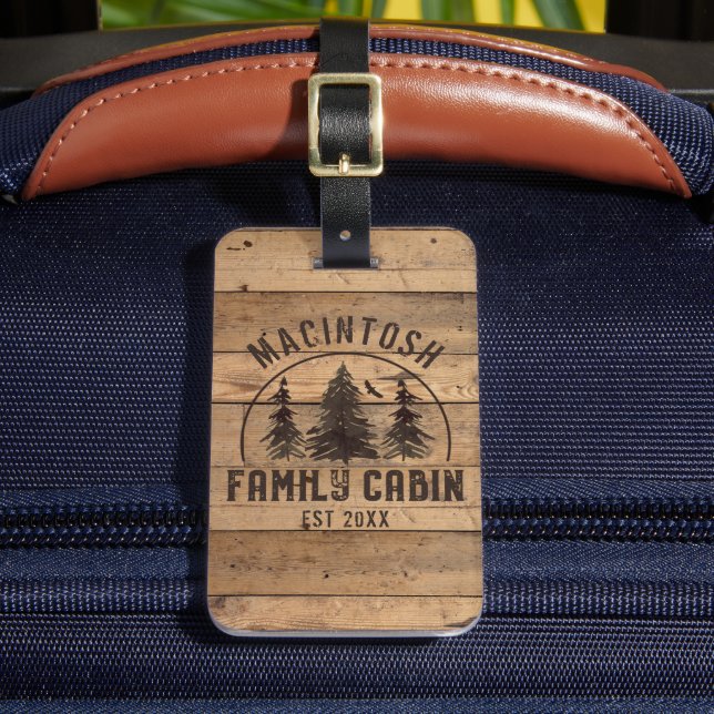 Family Cabin Rustic Wood Personalized Luggage Tag (Front Insitu 2)