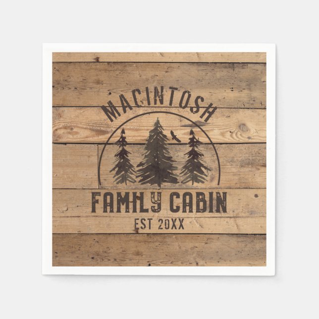 Family Cabin Rustic Wood Personalized Napkin (Front)