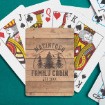 Family Cabin Rustic Wood Personalized Playing Cards<br><div class="desc">Rustic personalized family cabin playing cards featuring a scenic landscape drawing of trees against a brown wood plank background personalized with NAME FAMILY CABIN and Established Year. ASSISTANCE: For help with design modification or personalization, colour change, resizing or transferring the design to another product, contact the designer BEFORE ORDERING via...</div>