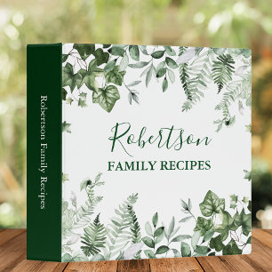 Family Cabin Watercolor Ivy Sage Ferns Recipe Binder
