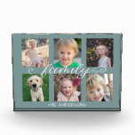 Family Calligraphy | 6 Photo Collage<br><div class="desc">This photo block is a beautiful keepsake gift for any family. It features a 6 photo frame collage for pictures of children and family members on a muted teal background. Trendy handwritten style calligraphy reads: "family" Custom text allows you to add your family name and year.</div>