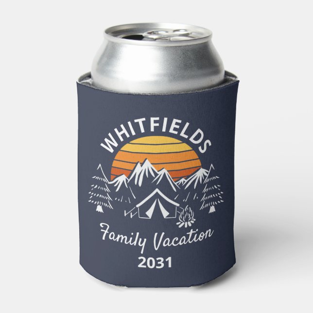 Family Camping Trip Custom Name Can Cooler (Can Front)