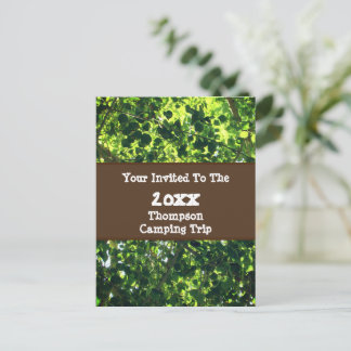 Family Camping Trip Green Leaf Reunion Invitation Postcard