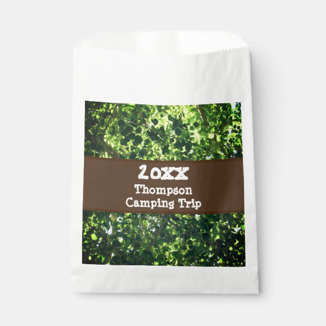 Family Camping Trip Green Leaf Reunion Keepsake Favour Bag (Front)