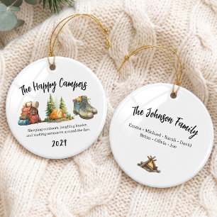 Family Camping Trip Group Ceramic Ornament
