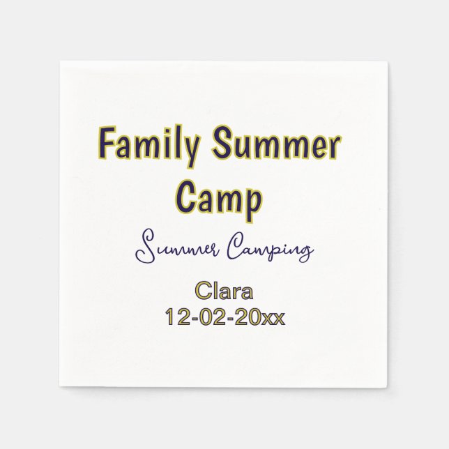 Family camping vacation custom add name dateSummer Napkin (Front)