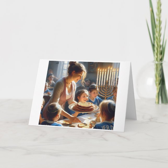 Family  Celebrating Hannukah Dinner,  Holiday Card (Front)