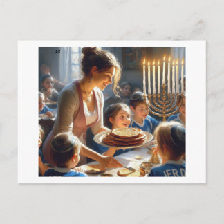 Family Celebrating Hannukah Dinner, Postcard
