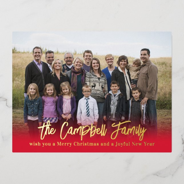 Family Cheer Foil Holiday Postcard Family Reunion (Front)