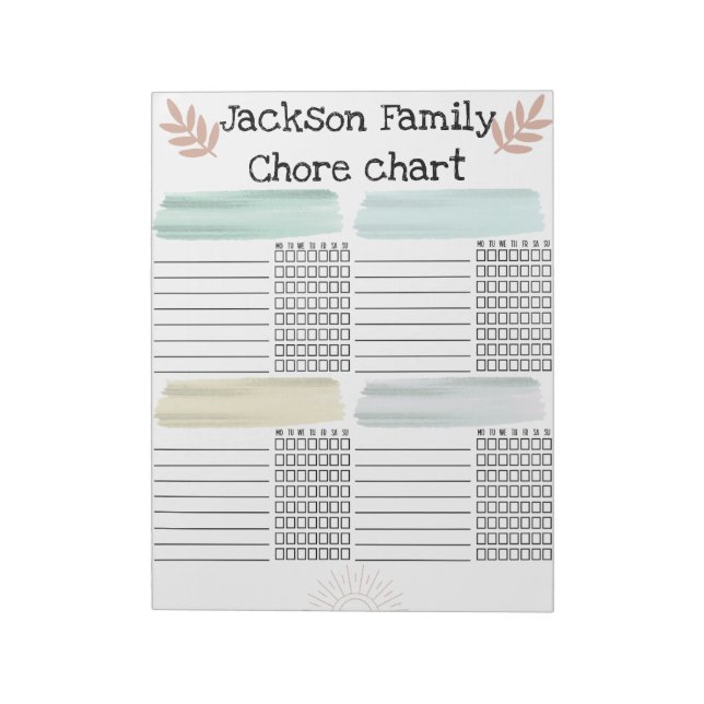 Family Chore chart tear off weekly Notepad (Rotated)