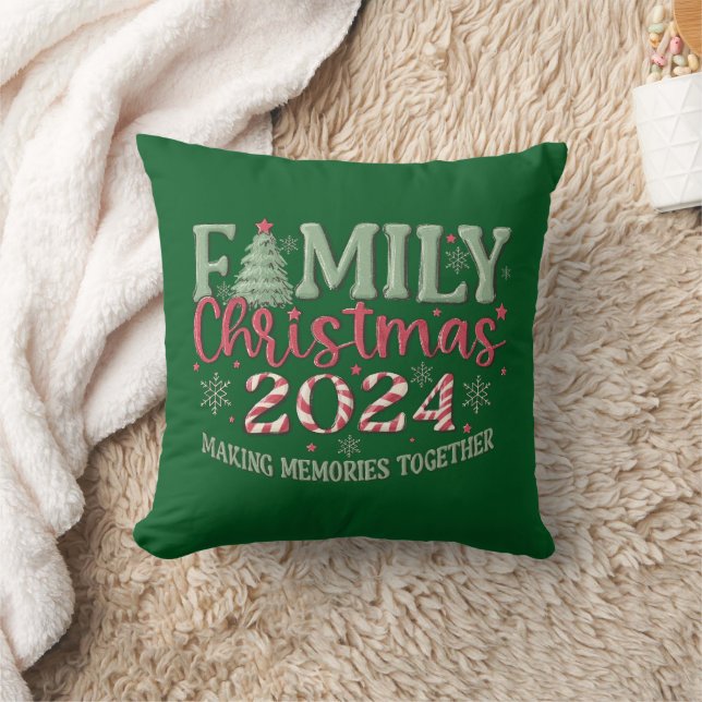 Family Christmas 2024 Masking Memories Together Throw Pillow (Blanket)