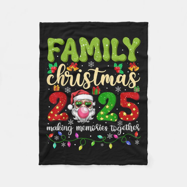 Family Christmas 2025 Funny Xmas Tees Matching Squ Fleece Blanket (Front)