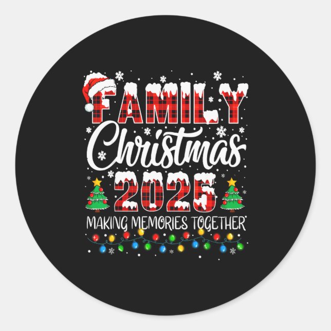 Family Christmas 2025 Matching Squad Santa Red Pla Classic Round Sticker (Front)