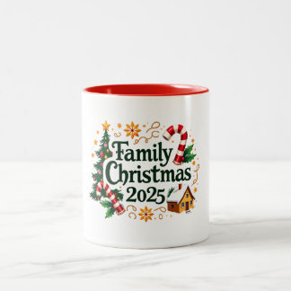 family christmas 2025 Two-Tone coffee mug