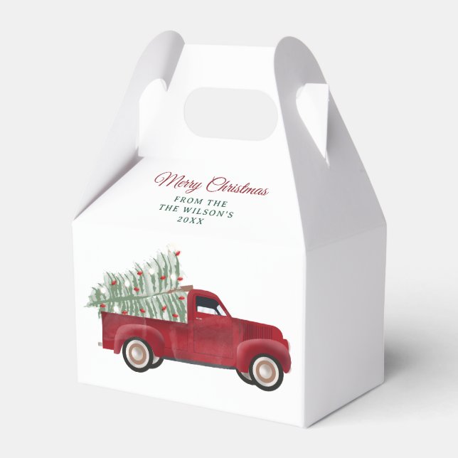 Family Christmas Antique Pickup Truck Xmas Tree Favor Box (Front Side)