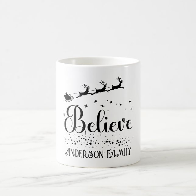 Family Christmas 'Believe' Personalized Name Coffee Mug (Center)