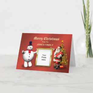 Family Christmas card with Santa and a snowman