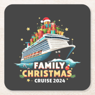 Family Christmas Cruise 2024 Matching Outfit Square Paper Coaster