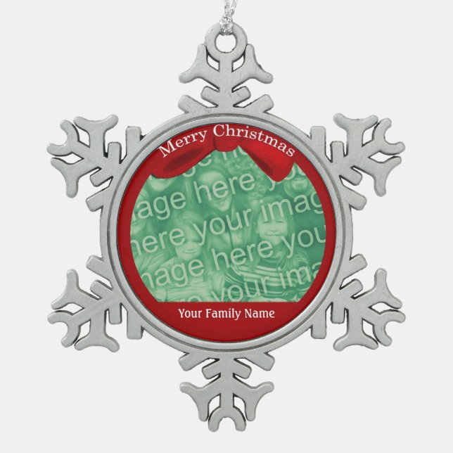 Family Christmas Custom Pewter Snowflake Ornament (Front)