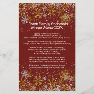 Family Christmas Dinner Menu Snowflakes