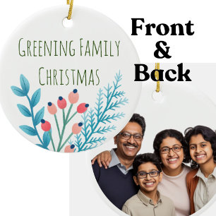 Family Christmas farmhouse rustic photo Ceramic Ornament