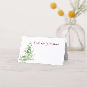 Family Christmas Festive Watercolor Christmas Tree Place Card