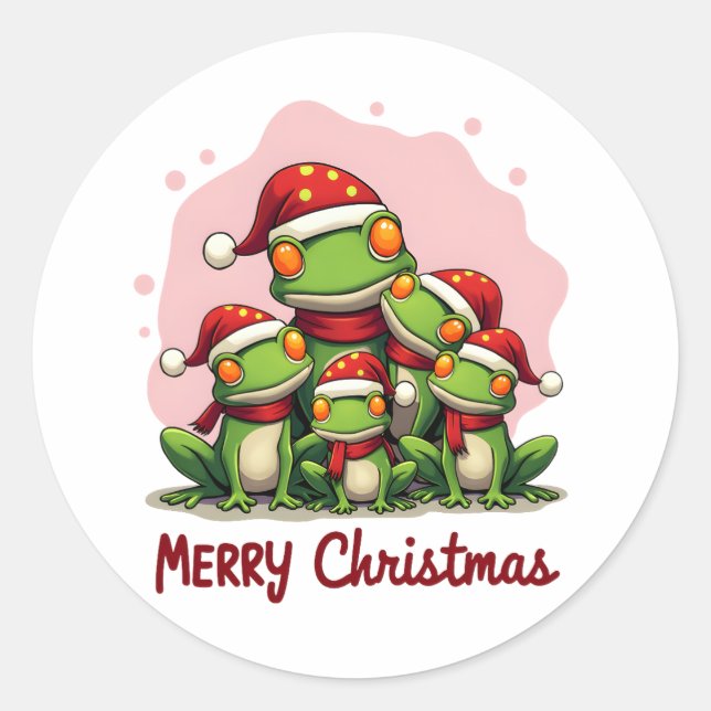 Family christmas frogs (1) classic round sticker (Front)