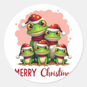 Family christmas frogs (3) classic round sticker