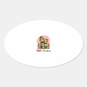 Family christmas frogs (3) oval sticker